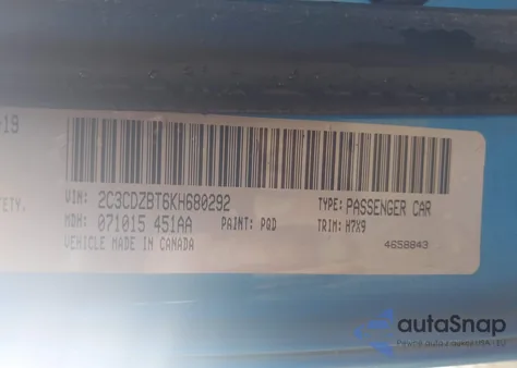 2019 Dodge Challenger R/T из США, поврежденный, VIN 2C3CDZBT6KH680292